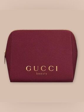 Burgundy-Gold Gucci Beauty Cosmetic-Makeup Bag